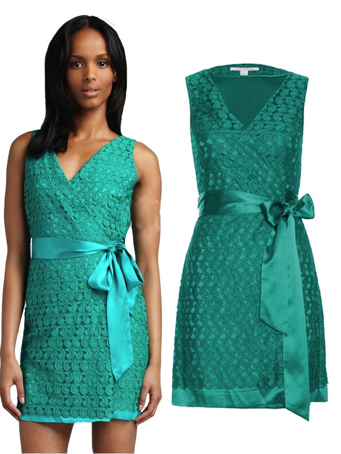Diane Von Furstenberg Teal Lace Wrap Dress - Small